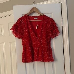 Madewell Red Floral Ruffle Blouse